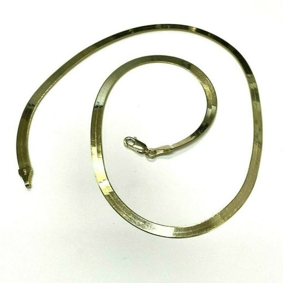 Solid 14K Yellow Gold 4mm Wide Smooth Herringbone Chain Collar Necklace 16" NEW - Picture 1 of 8